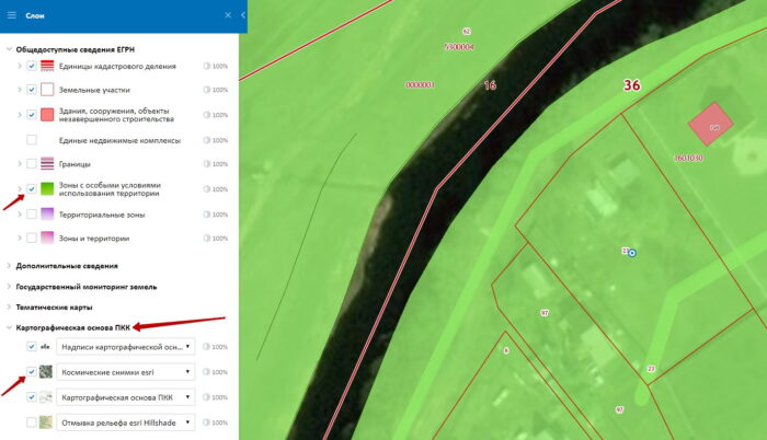 Водоохранные зоны на публичной кадастровой карте